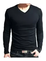 Polos Básicos Manga Larga Slim Fit Cuello V Para Hombre