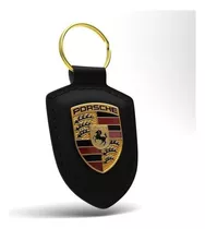 Llavero De Cuero Y Costura En Color Negro Con Logo Porsche