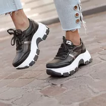 Zapatillas Sneakers Combinadas De Mujer Con Plataforma