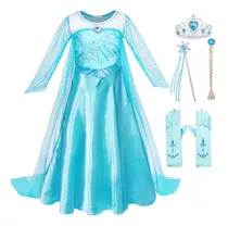 Disfraz Frozen Elsa Niña Cosplay Guantes De Peluca Varita Corona Vestido Regalo De Vacaciones Para Niños Cumpleaños Navidad De Halloween