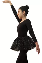 Ballet Conjunto Manga Larga Tutú Dos Capas - Negro