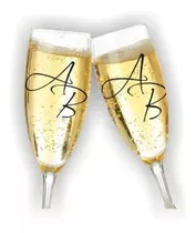 60 Pares Adesivos Iniciais Noivos Taça Champagne Casamento