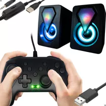 Combo Gamer Kit Caixa Som + Controle Usb Joystick  Pc Note