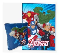 Kit Manta+almofada Marvel Vingadores Azul Avengers Disney Zo