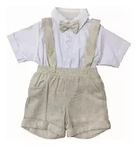 Conjunto Bautizo Para Bebe Con Tirantes Corbatín Niño