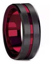 Anillo En Carburo D Tungsteno Unisex Hombre Mujer Línea Roja