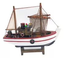 Barco Pesqueiro 20cm Madeira Miniatura Decoração