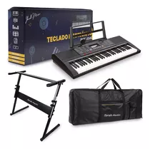 Teclado Musical 61 Teclas Ibrah Piano + Funda + Atril Color Negro