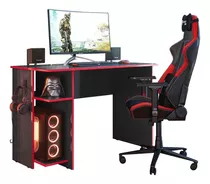 Mesa Para Computador Gamer 2 Prateleiras Suporte P Headset Cor Preto-vermelho