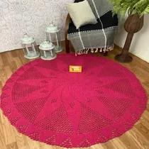 Tapete De Sala Grande Redondo Colorido Em Crochê 1,5mts Luxo Cor Rosa-escuro Desenho Do Tecido Liso