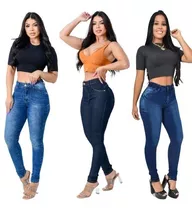 Kit 3 Calça Jeans Feminina Hot Pants Cintura Alta Lycra 