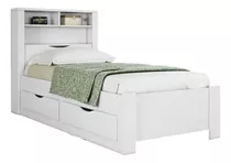 Cama 1 Plaza Con 2 Cajones Y Estanteria Atacama 225855 Color Blanco