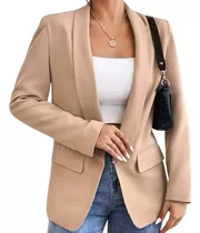 Blazer Casaco Bege Formal De Trabalho Sem Estampa Com Bolsos