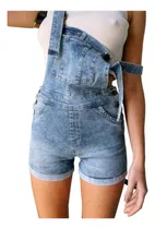 Jardinero Con Short Tiro Alto Jean Elastizado Mujer Moda