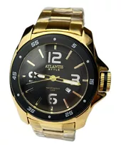 Relógio Masculino Atlantis Original G3216 Dourado Com Preto