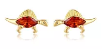 Mini Aros Dinosaurio Espinosaurio Naranjo Baño De Oro 18k