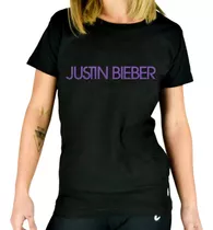 Remera Mujer Negra Personalizada Logo Justin Bieber
