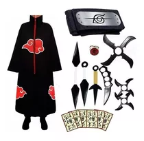 Manto Akatsuki Infantil + Kit Kunai + Bandana E Anel Itachi