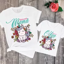 Combo Remera Madre E Hija Combinadas Unicornio Mujer Nena