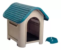 Casa De Perro Raza Mediana +plato Marca Mq Color Turquesa