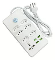 Extensão Elétrica 7 Tomadas Régua Bivolt C/ 4 Usb Cabo 2m