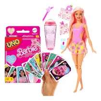 Kit Boneca + Jogo Uno Barbie Original Rosa Filme Mattel