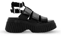 Sandalias Plataforma Franciscanas Eco Cuero Moda Negro Lipa