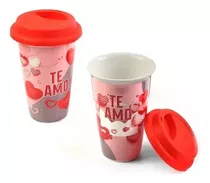 Vaso De Cerámica Para Café Te Amo Con Tapa De Silicona 410ml