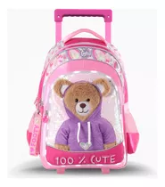 Mochila Footy Con Carro Y Luz Osito Teddy 18' Pulgadas Diseño De La Tela Osito Violeta