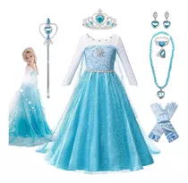 Disfraz De Princesa Elsa, Para Niñas, Fiesta De Cumpleaños, Frozen Vestido De Princesa Disfraz De Reina Disfraz De Cosplay Con Accesorios 8pzs