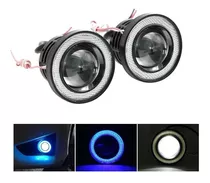 X2 Foco Neblinero Led Ojos De Ángel Blanco Y Aro Azul 64mm 