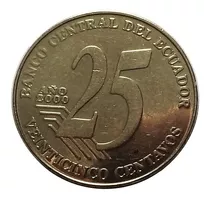 Moneda Espejo/prof 25 Centavos D Dollar Ecuatoriano Año 2000