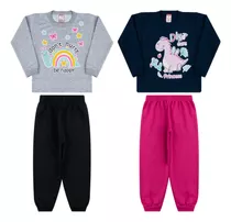 Kit 2 Conjunto Moletom Infantil Feminino Inverno Frio Roupa