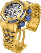 Relógio Invicta Reserve Bolt Zeus Skeleton 100% Original Cor Da Correia Dourado Cor Do Bisel Dourado Cor Do Fundo Azul