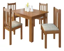 Juego De Comedor Mesa Y 4 Sillas Tapizadas Madera Maciza Color Marrón Claro