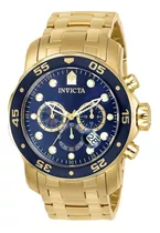 Reloj Pulsera Invicta Pro Diver Scuba 0073 De Cuerpo Color Dorado, Analógico, Para Hombre, Fondo Azul, Con Correa De Acero Inoxidable Color Dorado, Agujas Color Dorado Y Blanco, Dial Dorado Y Blanco, 