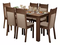 Juego Comedor Madesa Jaíne Mesa 6 Sillas Color Marrón/crema/beige Sintético