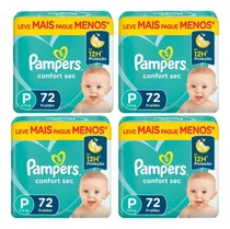 Kit 4 Fraldas Pampers Confort Sec Super Tamanho P 288 Uni