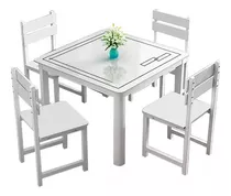 Mesa Comedor Madera Fierro Vidrio 4 Sillas Juego De Comedor