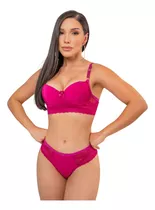 3 Conjuntos Lingerie Renda Luxo Calcinha Sutiã Bojo Atacado