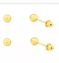 Kit 2 Pares Brinco Ouro 18k Bola 3 Mm- Recém Nascido Bebê