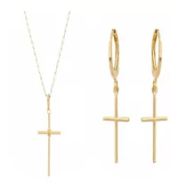 Conjunto Corrente Masculina 70cm Crucifix Brinco Argola Cruz