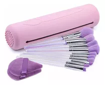 Set 10 Brochas Maquillaje Profesional Con Estuche Silicon