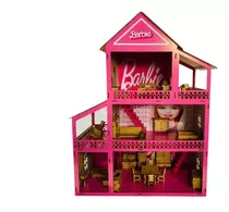 Casa Casinha De Boneca Polly Mdf + 30 Móveis + Parquinho