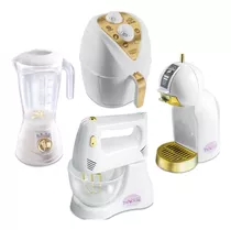 Cozinha Infantil 4 Eletrodomésticos Coleção Princesa Cor Branco E Dourado