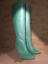 Bota Lámas Cuero Verde Benet Taco Fino 9 Cm Luis Xv Stiletto