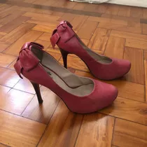 Sapato Boneca Rosa Com Laço Atrás De Couro No 37