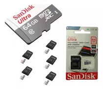 Kit 5 Cartão Memoria Micro Sd Sandisk 64gb Ultra Original