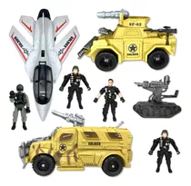 Kit Militar Brinquedo Com Veiculos Batalhão Avião Bonecos
