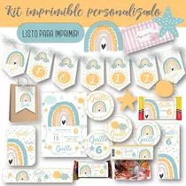 Kit Imprimible Arcoiris Nórdico Personalizado Mod.1 Pastel